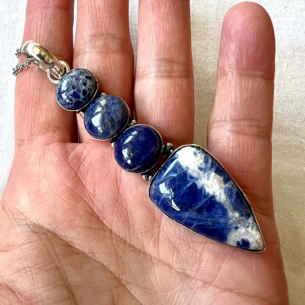 925 Spiritual Sodalite Long Elegant Pendant Necklace